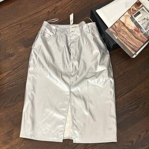 Stylish Silver Women's Skirt - Faux Leather